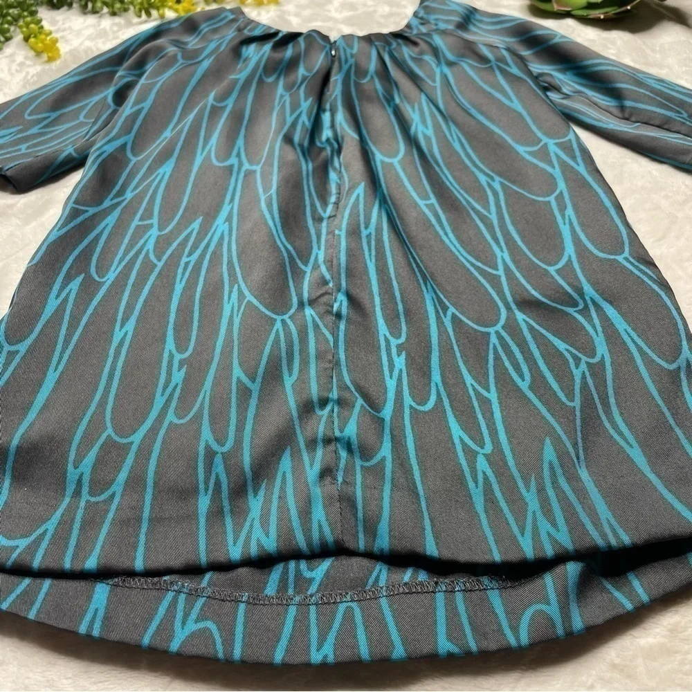 Milly Minis Sateen 3/4 Sleeve Gray Turquoise Printed Special Occasion Dress 4